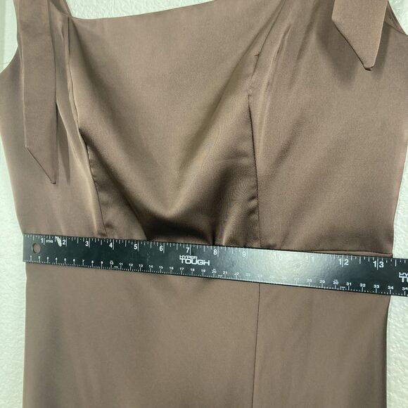 Birdy Grey Dress Womens Small Brown Satin Square Neck Tie Strap Maxi Bridesmaid - Picture 9 of 16